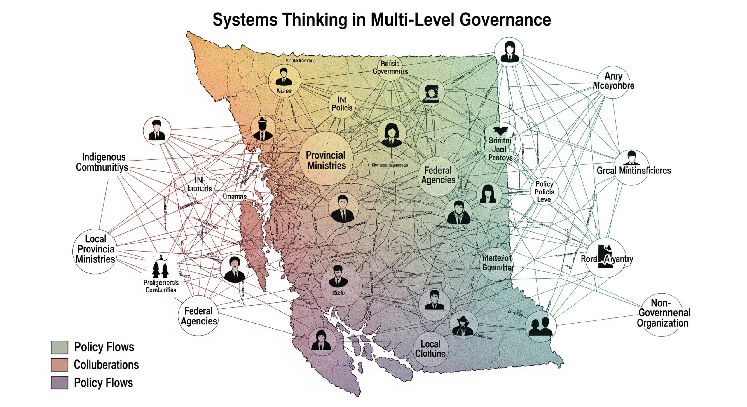  British Columbia's "nested governance" model visually reframes climate emissions within interdependent policy ecosystems, showcasing a systems-level approach to aligning climate targets across municipal, provincial, and national levels.